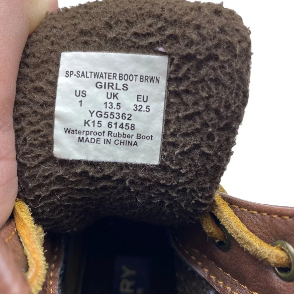 Sperry‎ Kid Size 1 Saltwater Boot Brown Waterproof Rubber Duck Boot